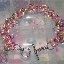 Chainmaille Bracelet Yellow Pink Silver