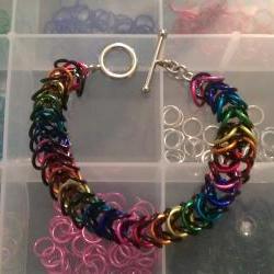 Rainbow & Black Chainmaille Bracelet made in a box pattern